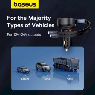 Baseus Enjoyment USB-A car Įkroviklis USB-C / Lightning 60W Kabelis - Juodas 13