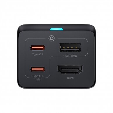 Baseus fast charger GaN5 Pro HUB HDMI 2 x USB-C / USB-A / HDMI 4K 30Hz 1.5m Juodas + USB-C cable - USB-C 100W 40Gb/s (USB4) 1m (CCGP110201) 2