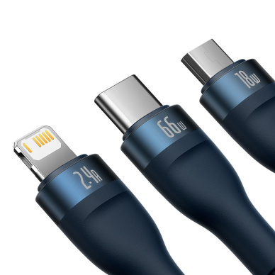 Baseus Flash Series Ⅱ 3in1 cable with fast charging USB-A to USB-C / Micro-USB / Lightning 66W 480Mb/s 1.2m blue 3