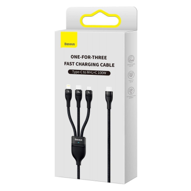 Kabelis Baseus Flash Series II USB Type C / USB Type A - USB Type C / Lightning / micro USB 100 W 1.5 m Juodas (CASS030201) 4