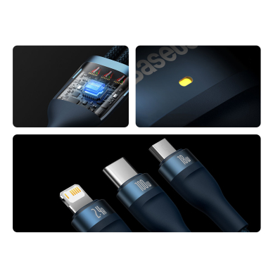 Baseus Flash Series Ⅱ One-for-three Fast Charging Data Cable USB to M+L+C 100W 1.2m Mėlynas 13