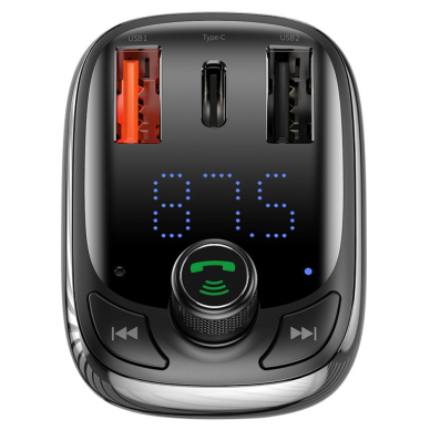 [Užsakomoji prekė] Baseus - FM Modulator and Car Charger S-13 (CCMT000101) - 2x USB, Type-C, Bluetooth MP3 Player, LED Display - Juodas 1