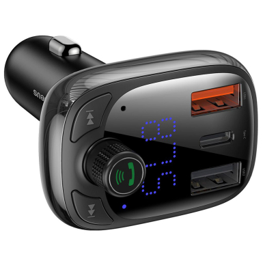 [Užsakomoji prekė] Baseus - FM Modulator and Car Charger S-13 (CCMT000101) - 2x USB, Type-C, Bluetooth MP3 Player, LED Display - Juodas 2