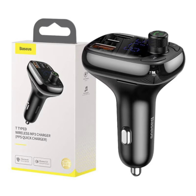 [Užsakomoji prekė] Baseus - FM Modulator and Car Charger S-13 (CCMT000101) - 2x USB, Type-C, Bluetooth MP3 Player, LED Display - Juodas 7