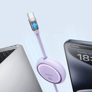 Baseus Free2Draw Mini USB-C - USB-C retractable Kabelis 100W 1m - violetinis 3