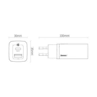 Baseus GaN2 Lite Greitas Buitinis Įkroviklis 65W USB / USB Typ C Greitas Įkrovimas 3.0 (galio nitridas) Juodas (CCGAN2L-B01) UGLX912 12