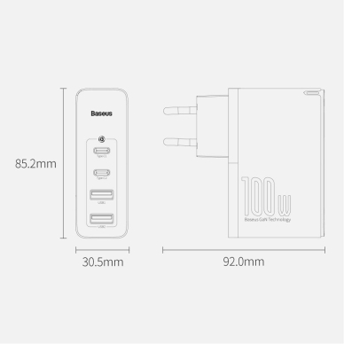 Baseus GaN2 Pro Greitas Buitinis Įkroviklis 100W USB / USB Typ C Quick Charge 4+ Power Delivery Juodas (CCGAN2P-L01) UGLX912 16