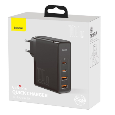 Baseus GaN2 Pro Greitas Buitinis Įkroviklis 100W USB / USB Typ C Quick Charge 4+ Power Delivery Juodas (CCGAN2P-L01) UGLX912 4