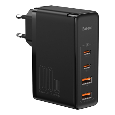 Baseus GaN2 Pro Greitas Buitinis Įkroviklis 100W USB / USB Typ C Quick Charge 4+ Power Delivery Juodas (CCGAN2P-L01) UGLX912