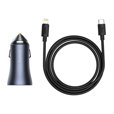 Baseus Golden Contactor Pro quick car charger USB Type C / USB 40 W Power Delivery 3.0 Quick Charge 4+ SCP FCP AFC + USB Typ C - Lightning cable gray (TZCCJD-B0G) 1