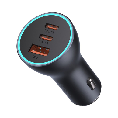 Baseus Golden Contactor Pro USB-A car charger + 2x USB-C 65W dark gray (CGJP010013)