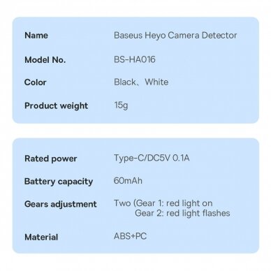 Baseus Heyo Camera Detector Baltas（With Simple charging cable USB to Type-C 0.3m Baltas) 22