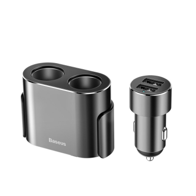 Automobilinis Įkroviklis Baseus High Efficiency One To Two Cigarette Lighter(Dual-Cigarette Lighter 80W +Dual Usb 3.1A) Juodas (Crdyq-01) 1