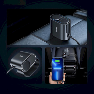 Baseus High Efficiency Pro 2x cigarette lighter socket adapterUSB-A USB-C 30W Įkroviklis  - Juodas 11