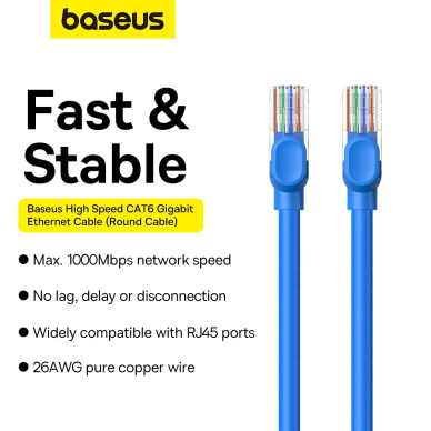 Baseus High Speed ​​Cat 6 RJ-45 1000Mb/s Ethernet Kabelis 5m round - blue 11