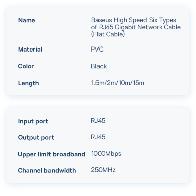 Baseus high Speed Six types of RJ45 Gigabit network cable (flat cable)2m Black 19