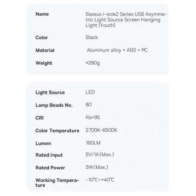 Baseus i-wok2 LED lampdesktop monitor screen lighting Juodas (DGIW000101) 22