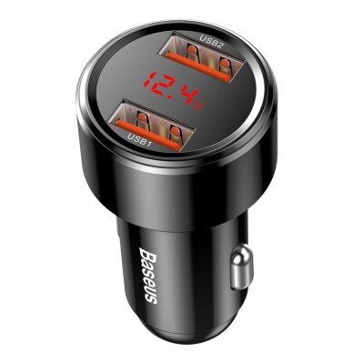 Automobilinis įkroviklis Baseus Magic Series Dual Qc Car Charger With Digital Display 2X Usb Qc3.0 45W 6A Juodas 1