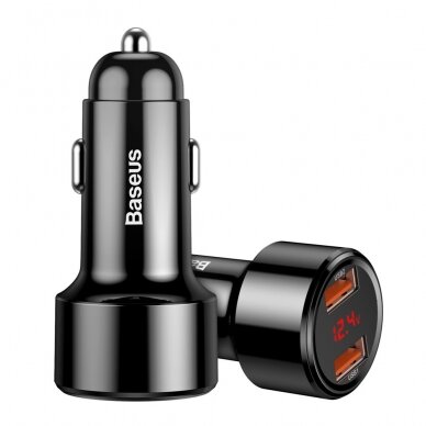 Automobilinis įkroviklis Baseus Magic Series Dual Qc Car Charger With Digital Display 2X Usb Qc3.0 45W 6A Juodas