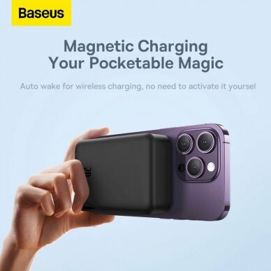 Baseus Magnetic Mini 20000 mAh 20W Powerbank - Juodas + USB-C / USB-C Kabelis 13