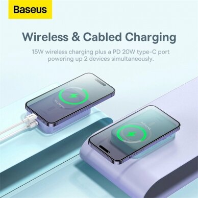 Baseus Magnetic Mini 20000 mAh 20W Powerbank - violetinis + USB-C / USB-C Kabelis 11