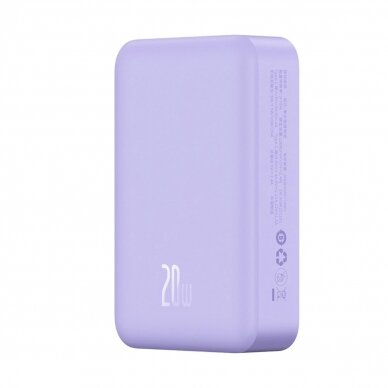 Baseus Magnetic Mini 20000 mAh 20W Powerbank - violetinis + USB-C / USB-C Kabelis 5