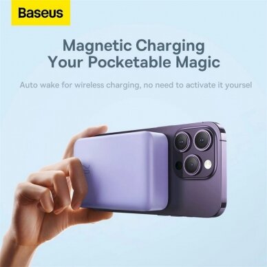 Baseus Magnetic Mini 20000 mAh 20W Powerbank - violetinis + USB-C / USB-C Kabelis 9