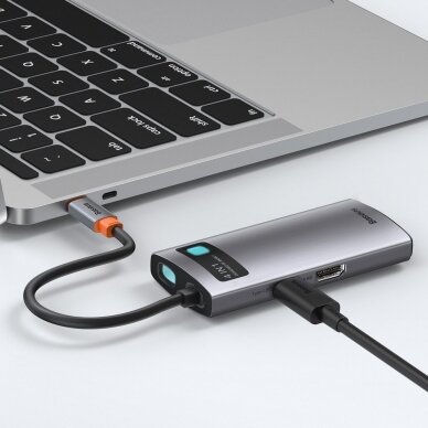 Baseus Metal Gleam 4in1 Daugiafunkcinis Šakotuvas HUB USB Type C - USB Type C 100 W / HDMI 4K 30 Hz / 1x USB 3.2 Gen 1 / 1x USB 2.0 (CAHUB-CY0G) UGLX912 10