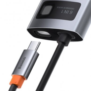 Baseus Metal Gleam 6in1 Multifunkcinis Šakotuvas HUB USB Type C - USB Type C 100 W / HDMI 4K 30 Hz / 3x USB 3.2 Gen 1 / RJ45 1 Gbps (CAHUB-CW0G) UGLX912 2