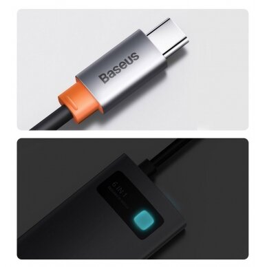 Baseus Metal Gleam 6in1 Multifunkcinis Šakotuvas HUB USB Type C - USB Type C 100 W / HDMI 4K 30 Hz / 3x USB 3.2 Gen 1 / RJ45 1 Gbps (CAHUB-CW0G) UGLX912 21