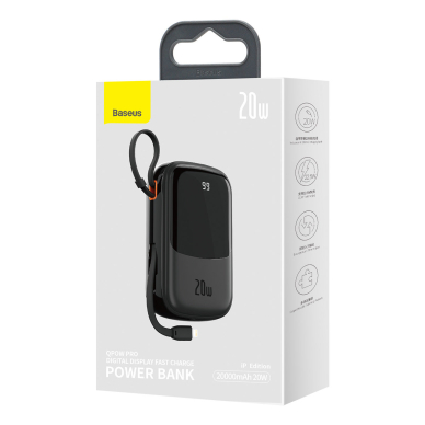 Baseus Qpow Digital Display power bank with fast charging 20000mAh 20W QC/PD/SCP/FCP with built-in Lightning cable Juodas 4