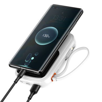 Baseus Qpow Digital Display powerbank with fast charging 10000mAh 22.5W QC/PD/SCP/FCP with built-in USB-C cable Baltas 1