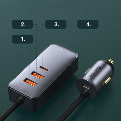 Automobilinis Įkroviklis Baseus Share Together 2x USB / 2x USB Type C 120W PPS Quick Charge Power Delivery Pilkas (CCBT-A0G) 11