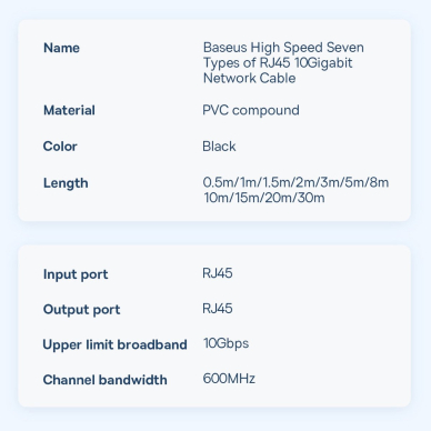 Baseus Speed Seven High Speed Network Cable RJ45 10Gbps 30m Black (WKJS011001) 19