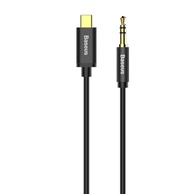 Kabelis Baseus stereo audio AUX 3,5 mm mini jack - USB Type C skirtas išmaniesiems telefonams 120cm Juodas (CAM01-01) 1