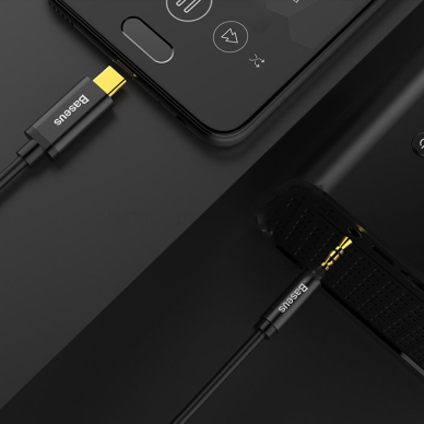 Kabelis Baseus stereo audio AUX 3,5 mm mini jack - USB Type C skirtas išmaniesiems telefonams 120cm Juodas (CAM01-01) 10