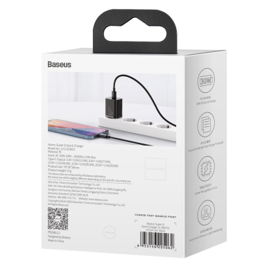 Greitas Buitinis Įkroviklis Baseus Super Si 1C USB Type C 30 W Power Delivery Quick Charge Juodas (CCSUP-J01) UGLX912 5