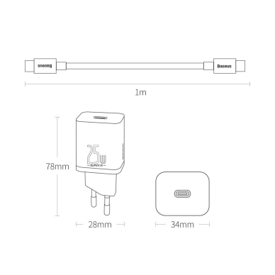 Baseus Super Si Quick Charger 1C 25W EU Sets Black + Mini Black Cable Type-C to Type-C 3A 1m (TZCCSUP-L01) 17