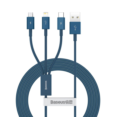 Baseus Superior Cable USB - Lightning / micro USB / USB Type 3,5 A 1,5m Blue (CAMLTYS-03)