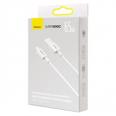 Baseus Superior Series SUPERVOOC USB-A to USB-C 65W 1m cable Baltas 4