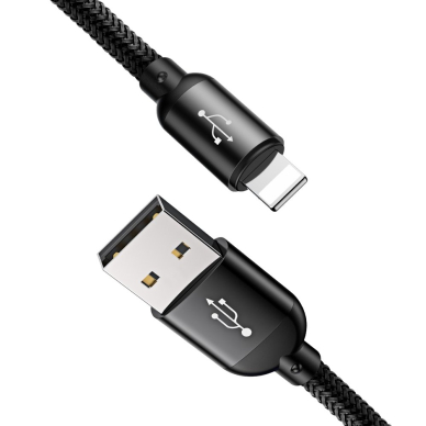 Baseus Three Primary Colors Usb - Micro Usb / Lightning / Usb-C Cable With Nylon Braid 3.5A 1,2M Black (Camlt-Bsy01) 1