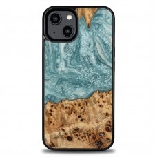 Bewood Unique Uranus Dėklas iš Medžio ir Resino skirta iPhone 14 - Mėlynas and Baltas