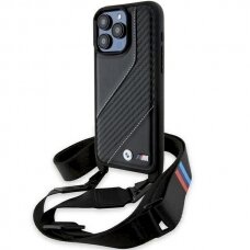 Originalus BMW dėklas M Edition Carbon Stripe &amp; StrapiPhone 15 Pro Max - juodas