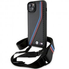 Originalus BMW dėklas M Edition Carbon Tricolor Lines &amp; StrapiPhone 15 / 14 / 13 - juodas