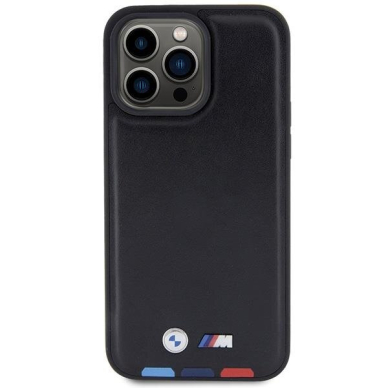 Originalus BMW dėklas BMHCP15X22PTDK iPhone 15 Pro Max 6.7  Juodas Leather Stamp Tricolor 2