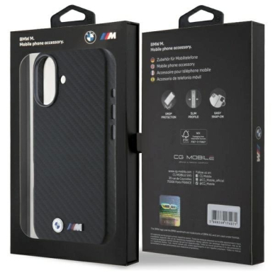 Orginalus BMW Dėklas Carbon Wrapped Metal iPhone 16  - Juodas 7