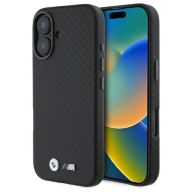 Orginalus BMW Dėklas Carbon Wrapped Metal iPhone 16  - Juodas