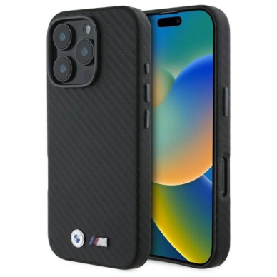 Orginalus BMW Dėklas Carbon Wrapped Metal iPhone 16 Pro  - Juodas