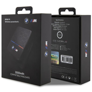 BMW Inductive Power Bank BMPBMS3K22PGVK 5W 3000mAh + cable Juodas M Collection MagSafe 3