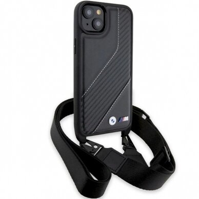 Originalus BMW dėklas M Edition Carbon Stripe &amp; StrapiPhone 15 / 14 / 13 - juodas 2